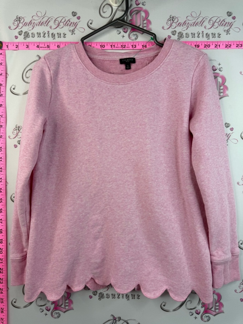 Talbots sweater ruffle look hem Light Pink Scallop-Hem Sweatshirt